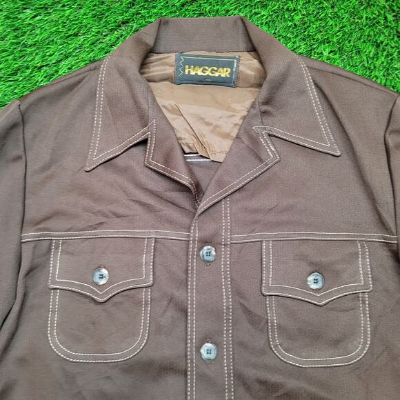 VTG 70s Haggar Disco Dagger Collar Jacket Mens 44 Large USA Polyester - Picture 2 of 10